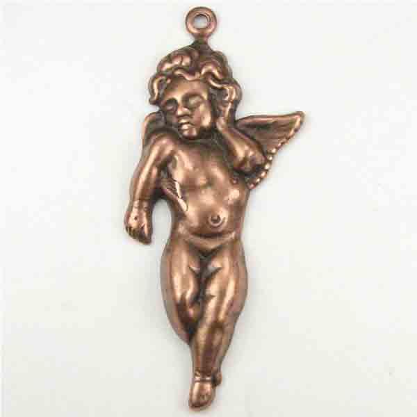 Antique Copper Plate 36x18MM Walking Cherub Stamping