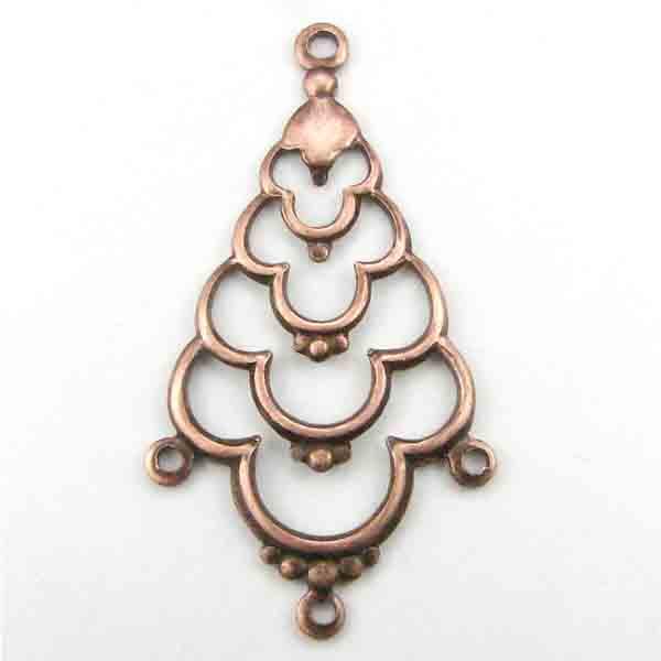 Antique Copper Plate 38x21MM Scalloped 1 to 3 Loop Chandelier Connector
