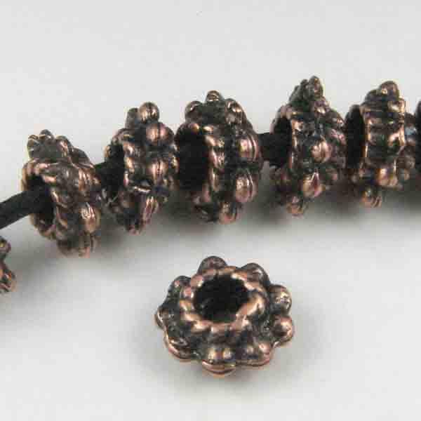 Antique Copper Plate 3x6MM Large Hole Beaded Daisy Rondelle