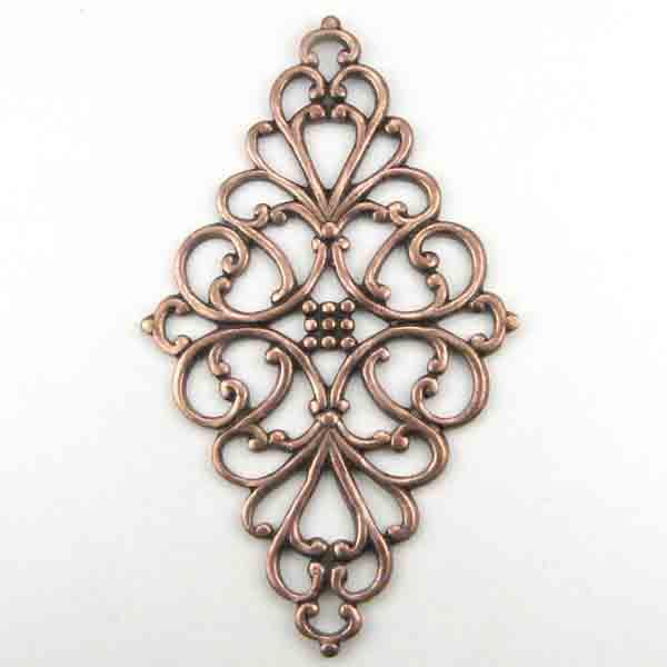 Antique Copper Plate 45x26MM Diamond Filigree