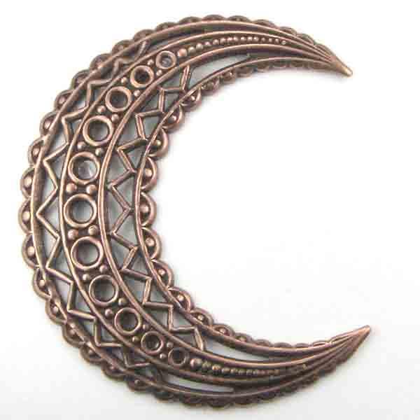 Antique Copper Plate 45x38MM Filigree Crescent