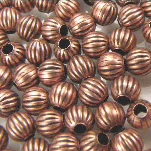 Antique Copper Plate 4MM Corrugated (Melon) Ball Bead