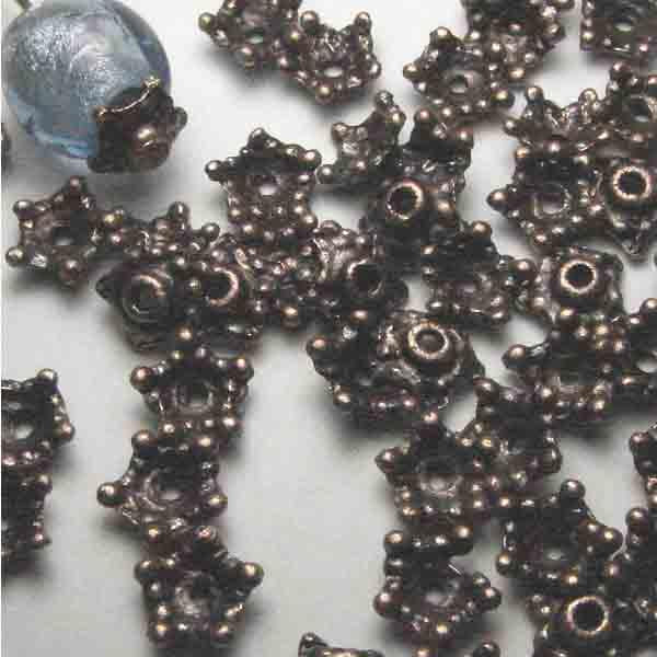 Antique Copper Plate 6.5MM Textured Star Bead Cap