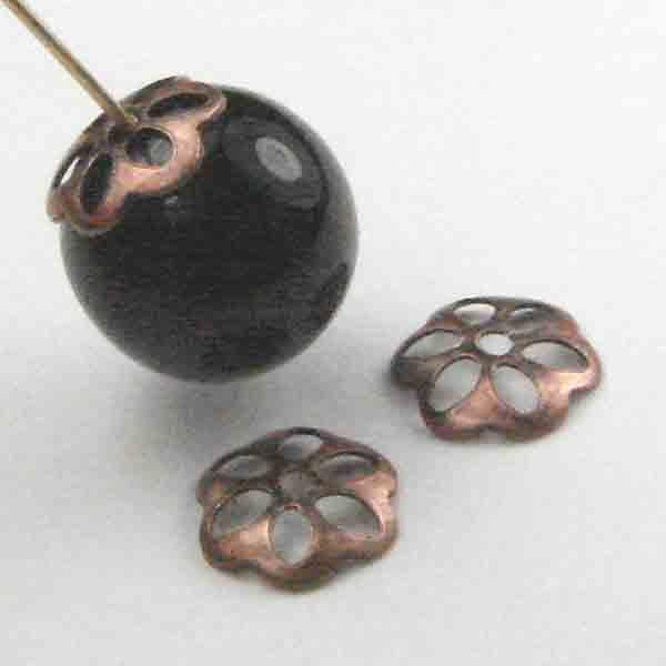 Antique Copper Plate 8MM Openwork Flower Bead Cap