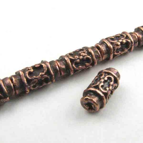 Antique Copper Plate 8x4MM Decorated Cylinder Tube