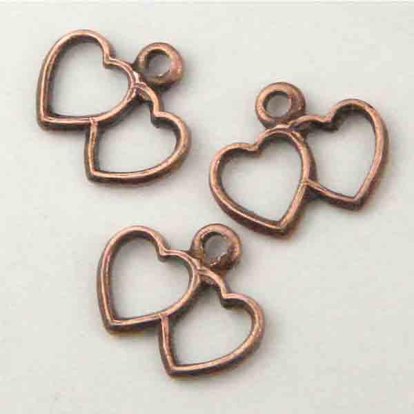 Antique Copper Plate 8x5MM Heart Duo Stamping