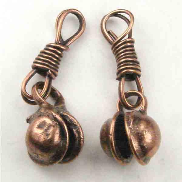 Antique Copper Plate 9MM Clapless Bell With Wrapped Wire Hanger