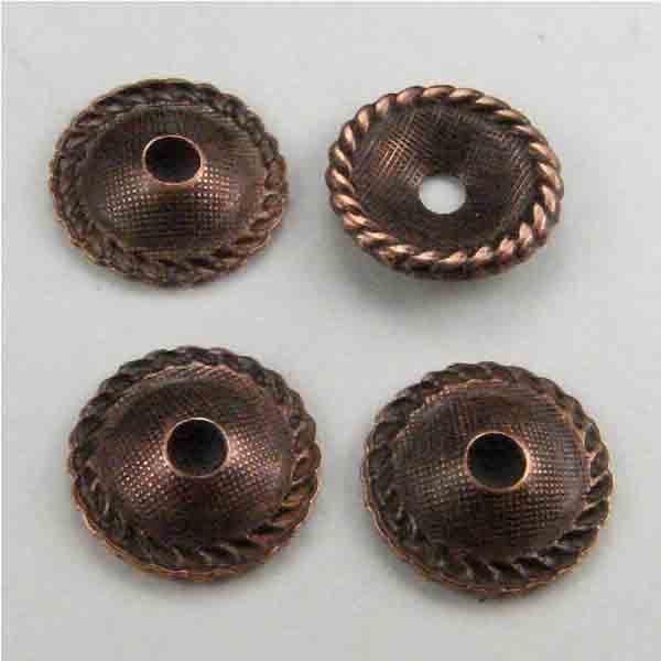 Antique Copper Plate 9MM Cupped Disc With Rope Detail