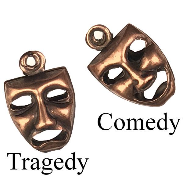 Antique Copper Plate 9x8MM Reversible Comedy/Tragedy Mask