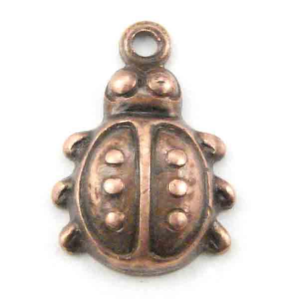 Antique Copper Plate 9x8MM Stamped Ladybug