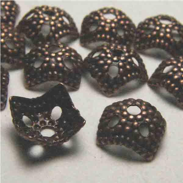 Antique Copper Plate Bead Cap Squared Textured fits 8mm beads