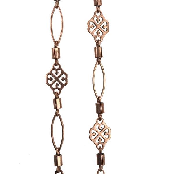 Antique Copper Plate Chain 8MM Filigree Link With 4MM Barrel and 11x5MM Oval Link