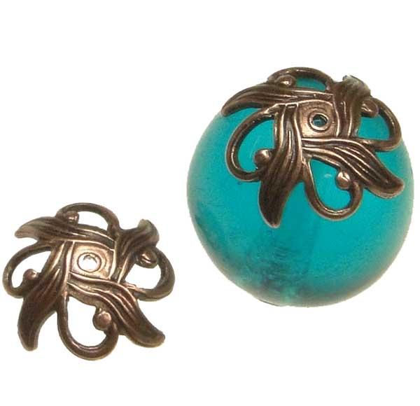 Antique Copper Plate Floral Openwork Cap fits 10mm Bead
