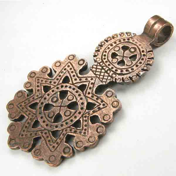 Antique Copper Plate Round Coptic Cross