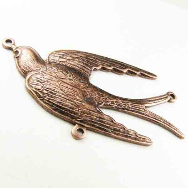 Antique Copper Plate Swallow Connector With 3 Loops 18MMx38MM