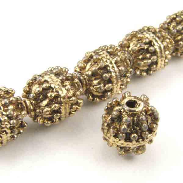 Antique Gold 11X10MM Cast Barrel with Fancy Knob Texture Bead