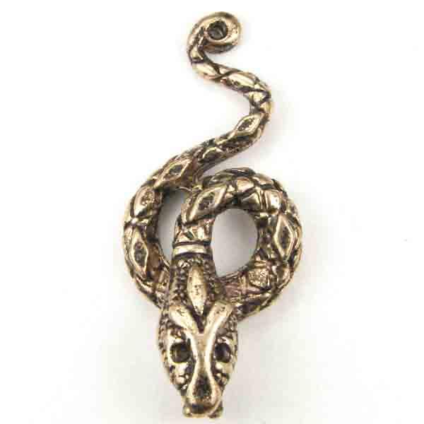 Antique Gold 32x14MM Cast Snake 3-D