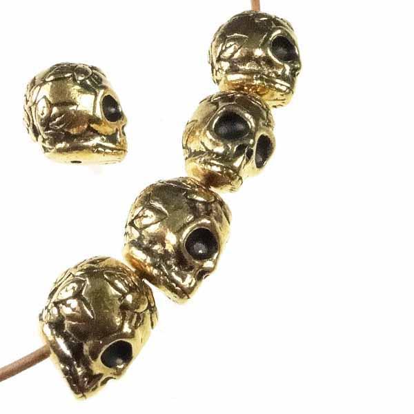 Antique Gold Plate 10x8MM Skull With Rose Detial