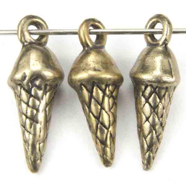 Antique Gold Plate 19x7MM Ice Cream Cone