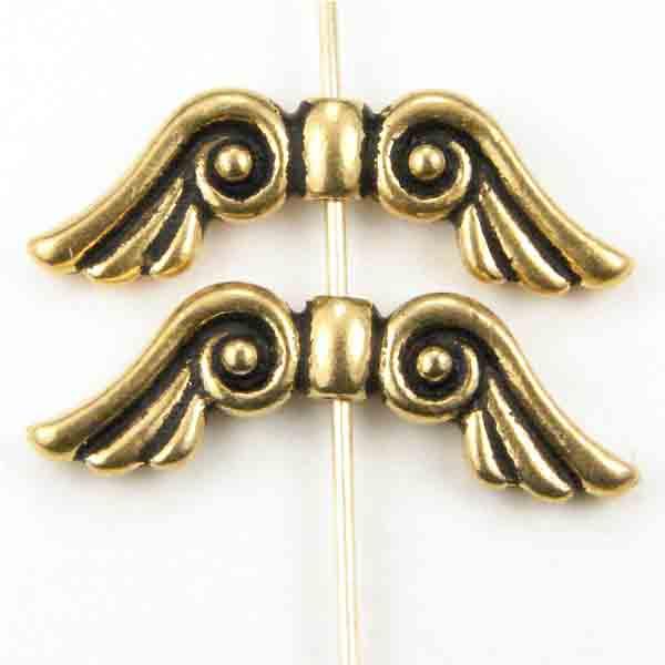 Antique Gold Plate 20x8MM Angel Wing Bead