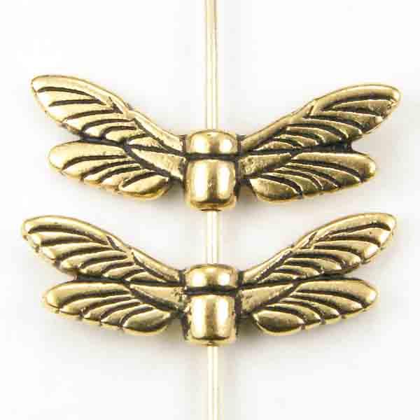 Antique Gold Plate 20x8MM Dragonfly Wing Bead