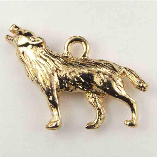 Antique Gold Plate 27x18MM Howling Wolf Charm