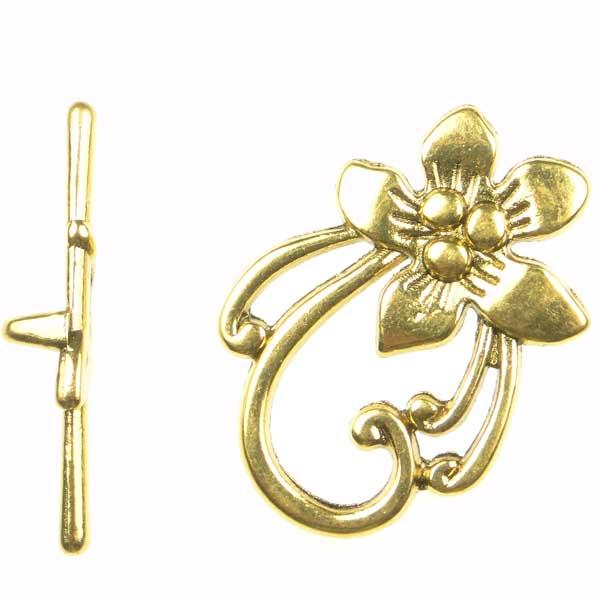 Antique Gold Plate 28x20MM Flower Toggle