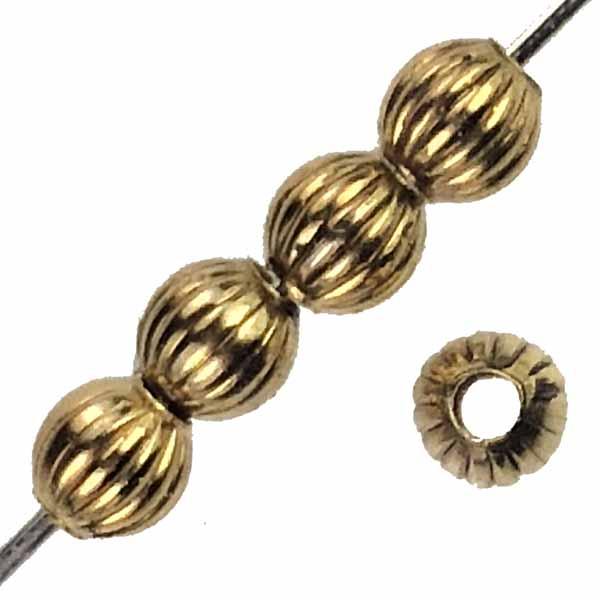 Antique Gold Plate 4MM Corrugated (Melon) Ball Bead