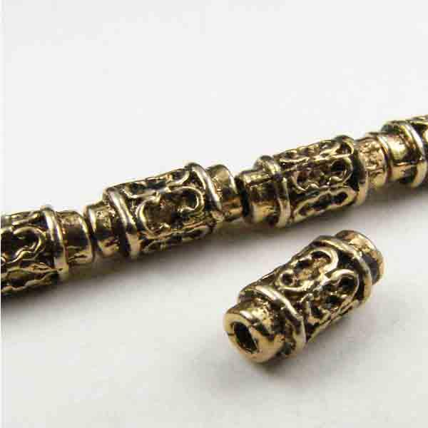 Antique Gold Plate 8x4MM Decorated Cylinder Tube