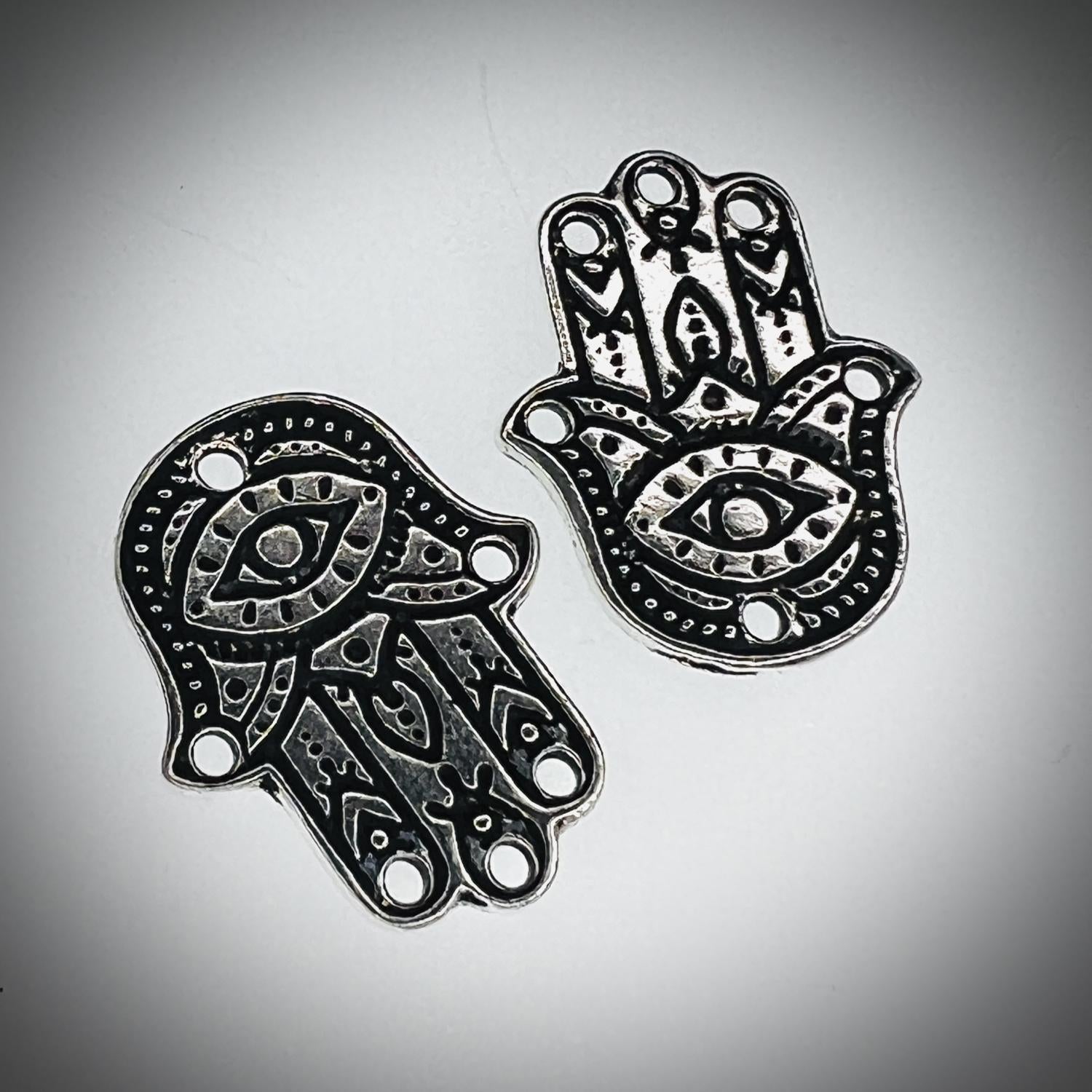 Antique Silver 22x17mm Hamsa Connector