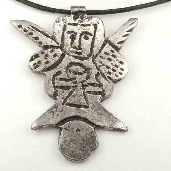 Antique Silver 39x35MM Primitive Angel