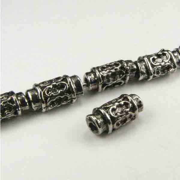 Antique Silver 8x4MM Decorated Cylinder Tube