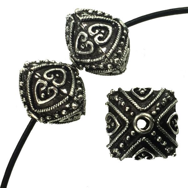 Antique Silver Bali Style 14x12MM Square Bicone With 1.5MM Large Hole