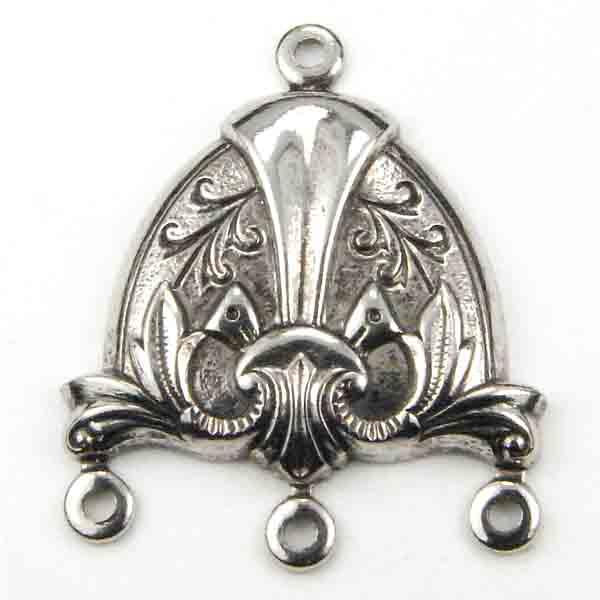 Antique Silver Plate 15x19MM Ornate 3 to 1 Connector