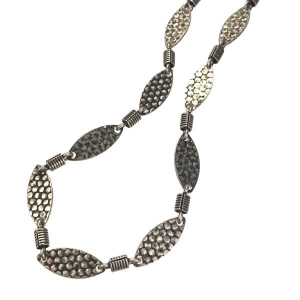 Antique Silver Plate 15x6MM Textured Oval Chain With 4x3MM Cylinder Bead