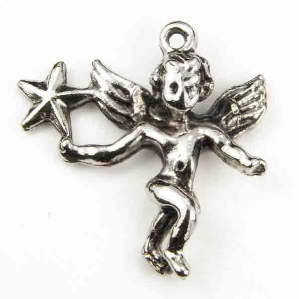 Antique Silver Plate 19x22MM Cherub With Star