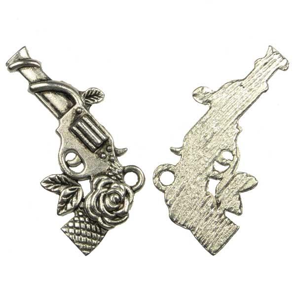 Antique Silver Plate 19x31MM Gun with Rose