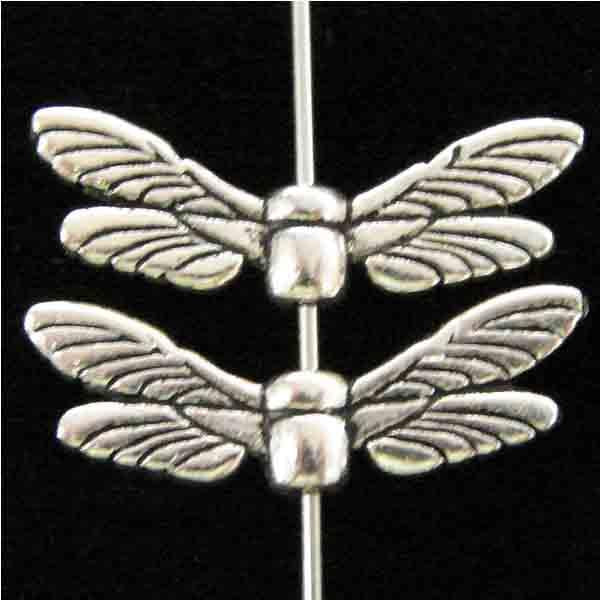 Antique Silver Plate 20x8MM Dragonfly Wing Bead