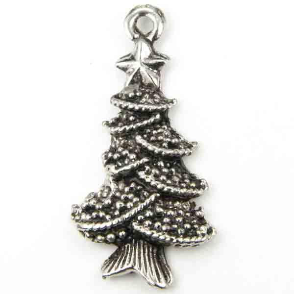 Antique Silver Plate 22X14MM Christmas Tree