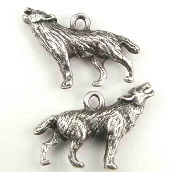 Antique Silver Plate 27x18MM Howling Wolf Charm