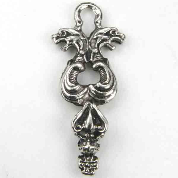 Antique Silver Plate 34x15MM Ornate Dragon Heads