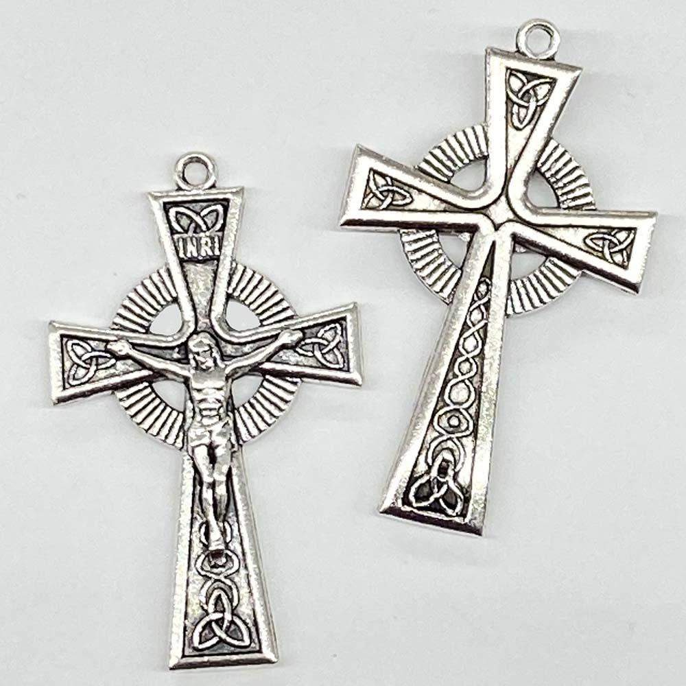 Antique Silver Plate 35x22MM Celtic Rosary Crucifix Cross