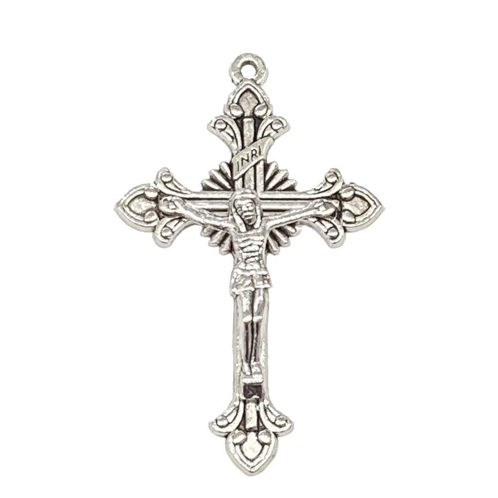Antique Silver Plate 35x22MM Rosary Crucifix Cross
