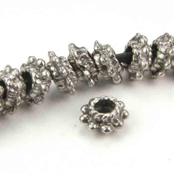 Antique Silver Plate 3x6MM Large Hole Beaded Daisy Rondelle