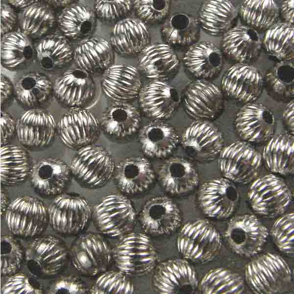 Antique Silver Plate 4MM Corrugated (Melon) Ball Bead
