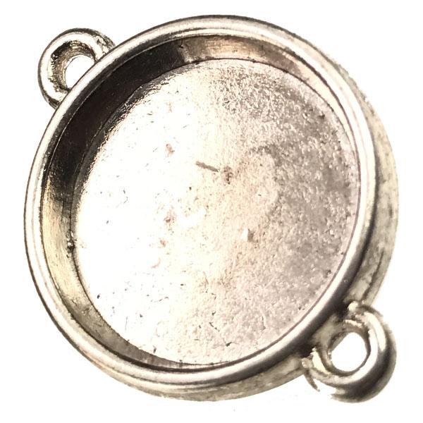 Antique Silver Plate Bezel Setting With 2 Connector Loops For 15MM Cabochon