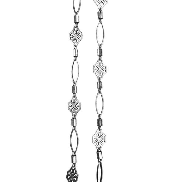 Antique Silver Plate Chain 8MM Filigree Link With 4MM Barrel and 11x5MM Oval Link