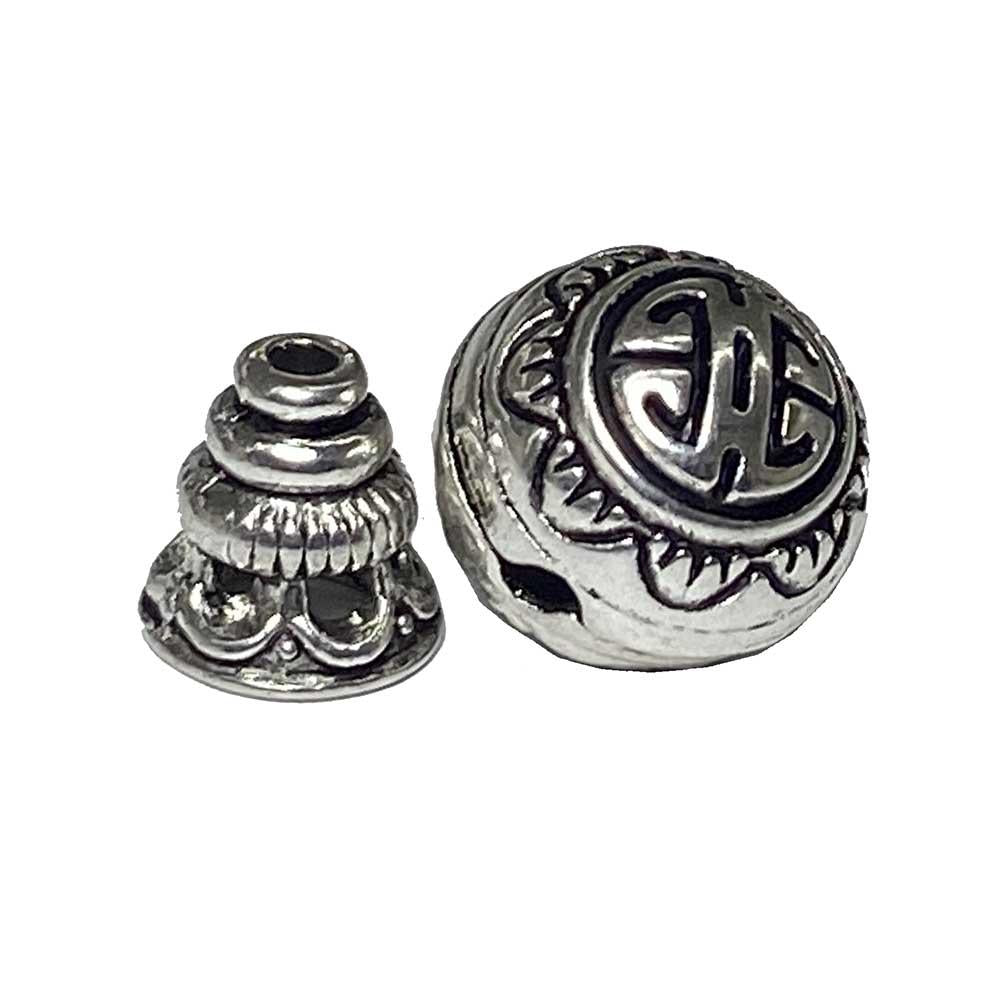 Antique Silver Plate Tibetan Style Mala Guru Set 17x10MM