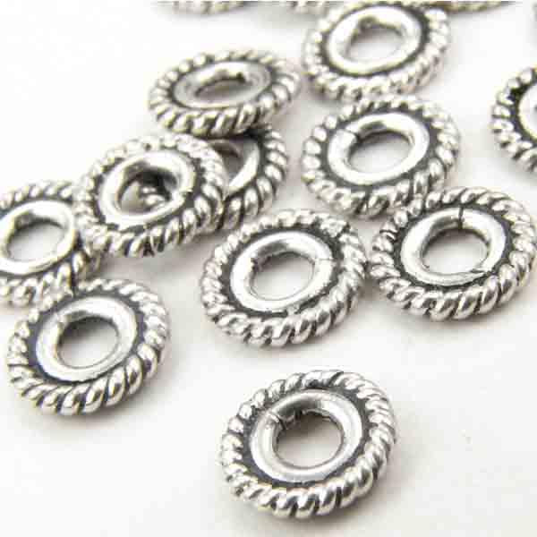 Antique Sterling Silver 6X1MM Thin Rope Spacer 1.8MM Hole
