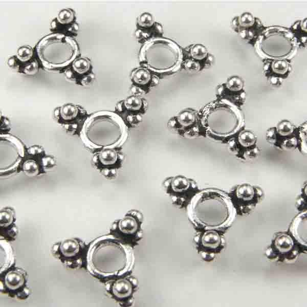 Antique Sterling Silver 4x8MM Tri Bead